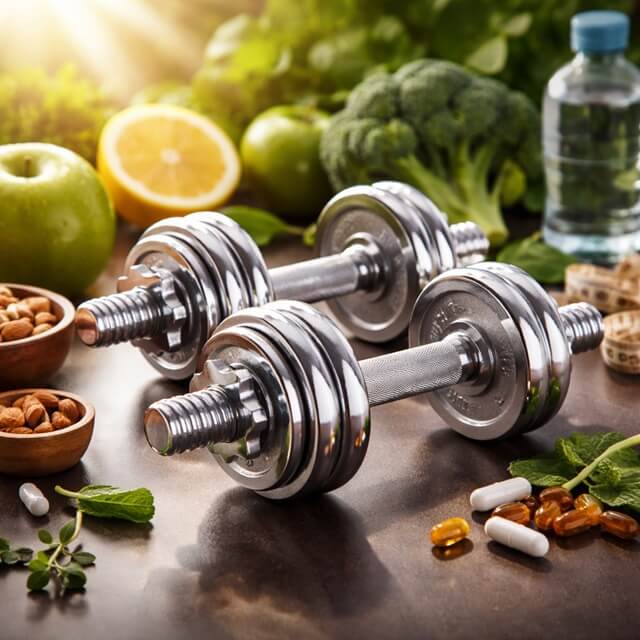 Hanteln mit Nahrungsergänzung